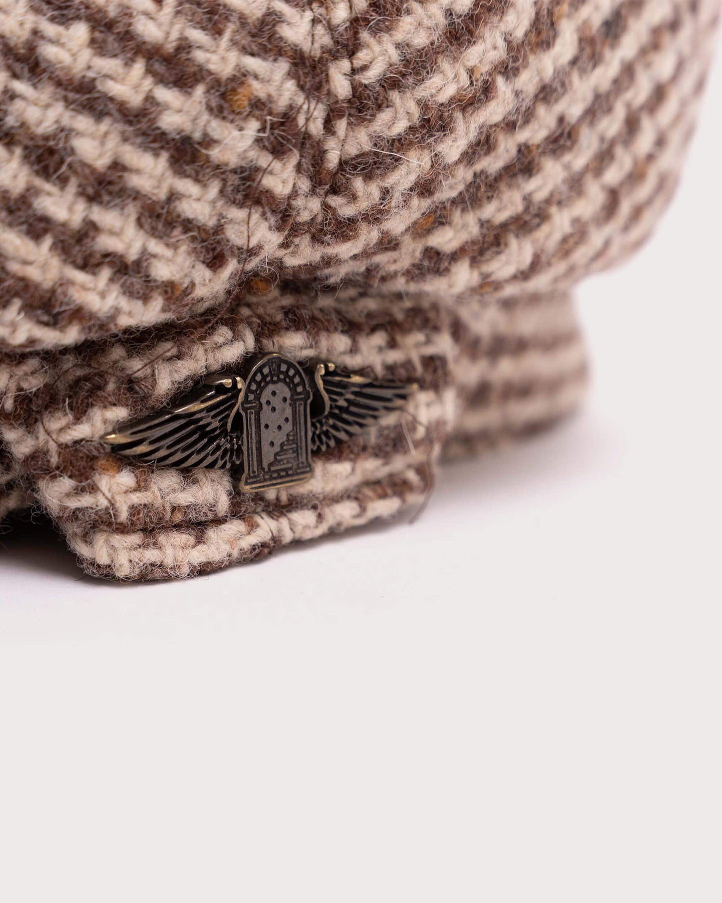 "Outlaw" Beige Pied de Poule Wool 8 Panel Riders Cap