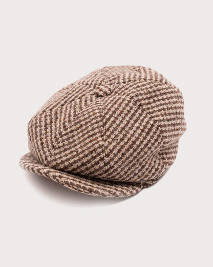 "Outlaw" Beige Pied de Poule Wool 8 Panel Riders Cap